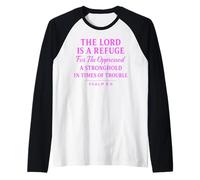 The Lord is a Refuge Psaum 9:9 Verse de la Bible Écriture de Foi Manche Raglan