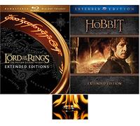 The Lord Of the Rings Extended Editions Trilogy & The Hobbit Extended Editions Trilogy 24 Disc Blu Ray Set Includes Precious Ring Glossy Print Art Card