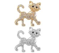 The Lord of the Tools 2pcs Broche Chat Incrustée de Diamant Broche Chat en Cristal Broche Chat Strass Alliage Strass Broche de Vêtements en Forme de Chat Broche, Or et Argent