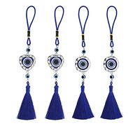 The Lord of the Tools Lot de 4 pendentifs mauvais œil turc à suspendre avec perles bleues pour rétroviseur, maison, bureau, porte