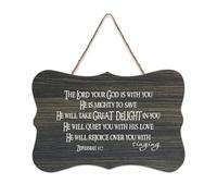 The Lord Your God Is with You, He Is Mighty to Save, He Will Take Great Delight in Yo Panneau en bois rustique avec citation en bois Décoration murale pour bureau 15,2 x 25,4 cm