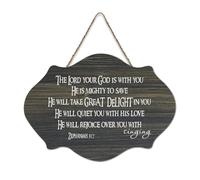 The Lord Your God Is with You, He Is Mighty to Save, He Will Take Great Delight in Yo Panneau en bois rustique avec citation en bois Décoration murale pour bureau 15,2 x 25,4 cm