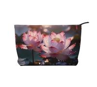 The Lotus in Full Bloom Trousse de toilette de voyage imperméable en velours côtelé imprimé Grande capacité, Noir , Taille unique