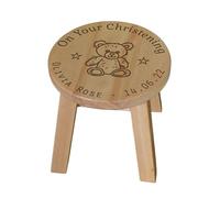 The Lovely Keepsake Company Tabouret de baptême en bois massif avec nom et date gravés - Cadeau de baptême pour bébé garçon ou fille - 26 cm de large x 26 cm de haut
