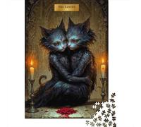 The Lovers - Cat Tarot Card Puzzle Adulte De 1000 Pièces, 70x50cm/1000pcs; Carton Blanc avec Peu De Poussière; Cadeau De Crémaillère pour La Maison