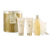 The Luxury Bathing Company Lavish - Boîte réutilisable, gel douche 150 ml, crème pour le corps 150 ml, bain mousse 250 ml et boule de 30 g