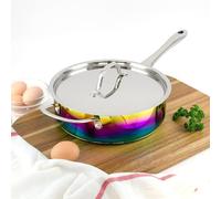 The Magical Kitchen Collection - Poêle à frire irisée arc-en-ciel de 24,1 cm avec couvercle - Poêle en titane et acier inoxydable de qualité supérieure - Batterie de cuisine à induction résistante à