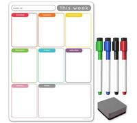 The Magnet Shop TMS Agenda hebdomadaire/tableau mémo magnétique A4 - Tableau blanc, liste de courses et planificateur de repas - 4 stylos magnétiques effaçables à sec (Mémo couleur, A4)