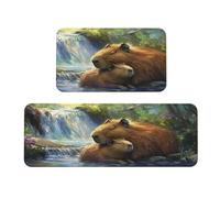 The Marmots Huddling Together In The River Lot de 2 tapis de cuisine rembourrés confortables pour décoration d'intérieur, évier, tapis de cuisine antidérapants et lavables (43,2 x 119,2 cm + 43,2 x