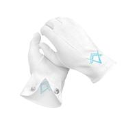 THE MASONIC COLLECTION - artisanat maçonnique Gants en coton lourd blancs pour hommes - Logo bleu carré et compas - Cadeau franc-maçon pour homme