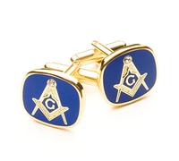 THE MASONIC COLLECTION Boutons de manchette carrés et boussole avec G - Superbe pierre de cristal blanc - Bleu et plaqué or - Cadeaux franc-maçon pour homme, taille unique, Laiton