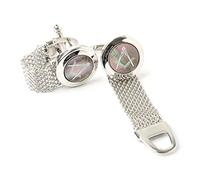 The Masonic Collection Boutons de manchette en onyx plaqué rhodium pour homme - Carré et boussole - Livré dans une boîte à boutons de manchette/pochette en velours - Cadeaux franc-maçons de qualité