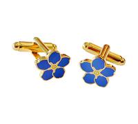 THE MASONIC COLLECTION Boutons de manchette motif fleur oubliée pour homme - Plaqué or avec émail bleu - Livré dans une boîte à boutons de manchette/pochette en velours - Cadeau franc-maçon pour homme