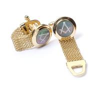 The Masonic Collection - Boutons de manchette Onyx pour homme avec plaqué or - Livré avec un style de chaîne - Dans un coffret cadeau chromé de luxe - Cadeau franc-maçon de qualité pour homme, taille