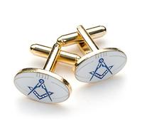 THE MASONIC COLLECTION Boutons de manchette plaqué or blanc pour homme Motif francs-maçons de rugby - Pochette cadeau en velours, taille unique, Laiton, Pas de gemme