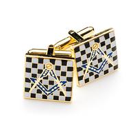THE MASONIC COLLECTION Boutons de manchette pour homme en plaqué or Motif pavement franc-maçon - Pochette cadeau en velours, taille unique, Laiton, Pas de gemme