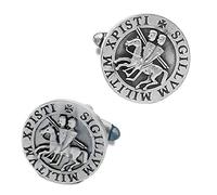 THE MASONIC COLLECTION - Boutons de manchette ronds avec sceau en argent des Chevaliers Templiers - Plaqué argent - Cadeau franc-maçon pour homme