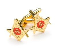 The Masonic Collection - Boutons de manchette rouges avec symbole Tau Royal Arch maçonnique (forme carrée et boussole) - Plaqué or - Un cadeau maçonnique utile pour les hommes francs-maçons - Avec