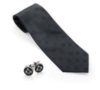 THE MASONIC COLLECTION - carré et compas Cravate et boutons de manchette noirs - 100% polyester tissé - Cadeau franc-maçon pour homme