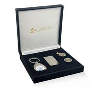 THE MASONIC COLLECTION Coffret cadeau carré et boussole - Comprend boutons de manchette, porte-clés, épinglette et pince à billets - Cadeau personnalisé pour homme, taille unique, Laiton plaqué argent