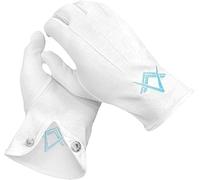 THE MASONIC COLLECTION Gants blancs en coton lourd pour homme franc-maçon brodés avec logo carré bleu et boussole, blanc