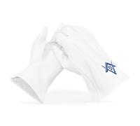 THE MASONIC COLLECTION - Gants en cuir blanc - avec un carré bleu royal et un logo de boussole - Masonic G logo - Cadeau franc-maçon pour homme