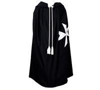 THE MASONIC COLLECTION Manteau des Chevaliers de Malte - Noir avec cordon de serrage blanc et croix - Regalia de cérémonie franc-maçon pour lodge et rituel, blanc, L