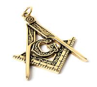 THE MASONIC COLLECTION - Pendentif en or antique avec symbole « G » - Carré et boussole - Livré dans une pochette en velours - Un accessoire cadeau utile pour les hommes francs-maçons, Sans pierre