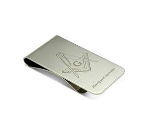 THE MASONIC COLLECTION Pince à billets carrée et boussole plaquée argent avec ou sans logo G - Porte-monnaie maçonnique gravé - Cadeau personnalisé pour homme, Argenté., Taille unique, Carré et