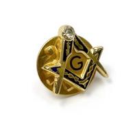 THE MASONIC COLLECTION Pin's avec superbe pierre blanche et logo G - Bleu et or - Sq et boussole - Accessoire cadeau pour homme, taille unique, Métal