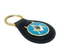 THE MASONIC COLLECTION - Porte-clés en similicuir franc-maçons avec G - Finition plaquée or - Carré et boussole - Un cadeau utile pour les hommes francs-maçons, Noir