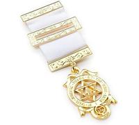 THE MASONIC COLLECTION Royal Arch Companions Bijou de poitrine - Triple symbole Tau - Finition dorée - Dans un portefeuille transparent - Cadeau franc-maçon pour homme, L, Bronze, Pas de gemme