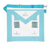 THE MASONIC COLLECTION - Tablier de Vénérable Maître WM/PM - Bleu ciel - Niveaux plaqués argent et chaînes à billes avec poches - Cadeau franc-maçon pour homme