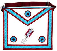 THE MASONIC COLLECTION Tablier et insigne de poitrine de Maître Maçon (MM) - Cuir d'agneau ou simili cuir - Poche arrière - Cadeau franc-maçon pour homme