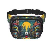 The Mechanical City with red figures Printed Fashion Crossbody Bag Hiking Waist Bag Square Double Layer Travel and Fitness Shoulder Bag