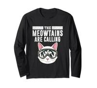The Meowtains are Calling Funny Cat Ski Hommes Femmes Hiver Manche Longue