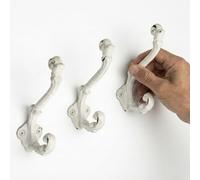 The Metal Magician Lot de 3 crochets muraux en fonte style vintage pour manteaux, sacs, serviettes, chapeaux - Blanc vieilli