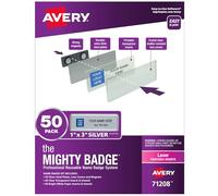 The Mighty Badge par Avery - Étiquettes magnétiques de 2,5 x 7,6 cm - 4 badges nominatifs argentés - 32 inserts personnalisables (71200) 50 Badges