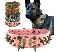 The Mighty - Collier pour chien à pointes cloutées - Protège le cou de votre chien contre les morsures, durable et élégant, pour grands chiens (rose, L)