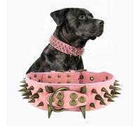 The Mighty - Collier pour chien à pointes cloutées - Protège le cou de votre chien contre les morsures, durable et élégant, pour grands chiens (rose, S)