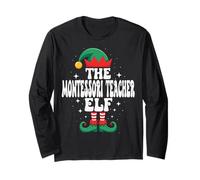 The Montessori Teacher Elf Funny Christmas Matching Family Manche Longue