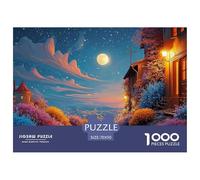 The Moon is Big and Round 1000 Pièces Carton Extra-épais Puzzle À Faire Soi-même Cliff Side Village Stimulant Et Éducatif Jeu Créatif Puzzles Cadeaux pour La Famille Et Les Amis 70x50cm/1000pcs
