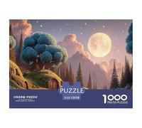 The Moon is Shining Brightly 1000 Pcs Carton Extra-épais Lot de Puzzles Whimsical Alpine Cottage Stimulant Et Éducatif Défi Unique Puzzles As Birthday Gifts 52x38cm/1000pcs