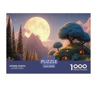 The Moon is Shining Brightly 1000 Pcs Carton Extra-épais Lot de Puzzles Whimsical Alpine Cottage Stimulant Et Éducatif Jeu Créatif Puzzles pour Adultes Et Enfants 52x38cm/1000pcs