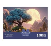 The Moon is Shining Brightly 1000 Pcs Carton Extra-épais Lot de Puzzles Whimsical Alpine Cottage Stimulant Et Éducatif Jeu Familial Puzzles pour Adultes Et Enfants 52x38cm/1000pcs