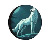 The Moon Is White And There Is A Solitaire Wolf Housse de pneu de secours Housse de pneu de roue étanche à la poussière Housse de protection universelle pour remorque, camping-car, SUV, camion