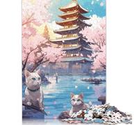 The Moon Night Cat Japan Puzzle 1000 Pièces Cadeau Unique Jeu Éducatif Challenge Toy À De Qualité Supérieure Peinture Art pour Adultes Et Enfants À Partir De 12 Ans 1000pcs (38x26cm)