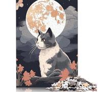 The Moon Night Cat JapanTh Puzzle 1000 Pièces Educa Jouet en Bois Cadeau Unique De l'art De La Décoration Jeu Éducatif Challenge Toy Adultes & Enfants des 14 Ans 1000pcs (75x50cm)