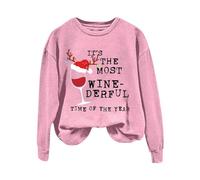 The Most Wine Derful Time Of The Year Femmes Mode Col Rond Décontracté Verre à vin Imprimé Lettres Manches Longues Top Sweatshirt Dames Zipper Sweatshirts avec Capuche, rose, M