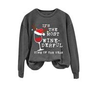 The Most Wine Derful Time Of The Year Femmes Mode Col Rond Décontracté Verre à vin Imprimé Lettres Manches Longues Top Sweatshirt Dames Zipper Sweatshirts avec Capuche, gris foncé, M